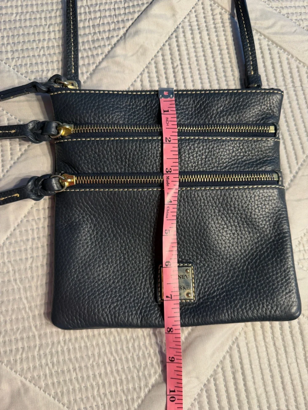 Dooney & Bourke Small Black Crossbody Bag - Classic Leather w/3 Zip Pockets